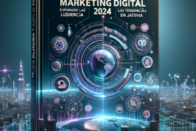 DALL·E 2024 01 06 11.32.29 A high definition cover image for a digital marketing guide featuring modern digital themed graphics. The image includes futuristic elements like ho
